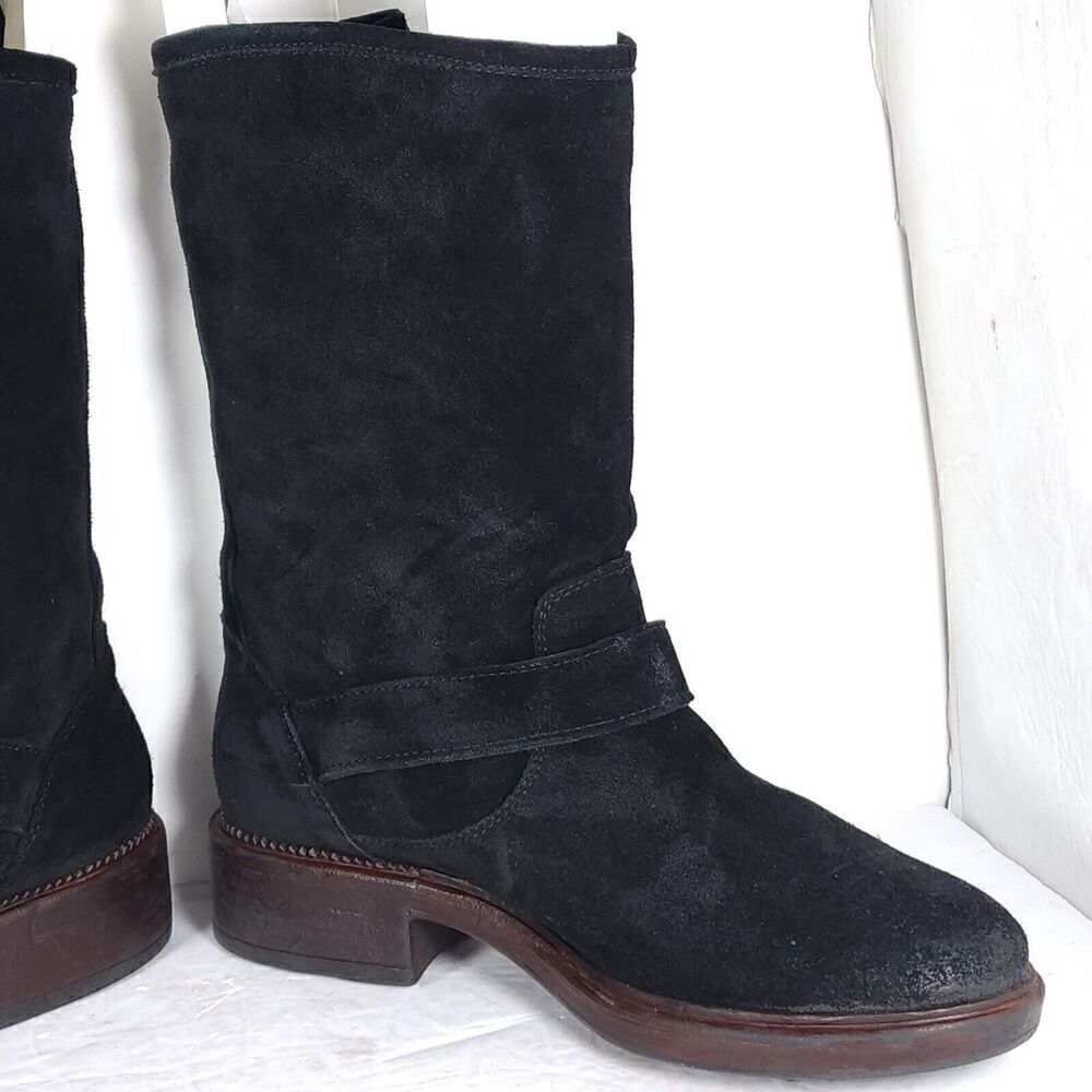 Cordani Italian Women's Eu38 Us7-7,5 Black Suede Leather Buckle Biker Boots View 6